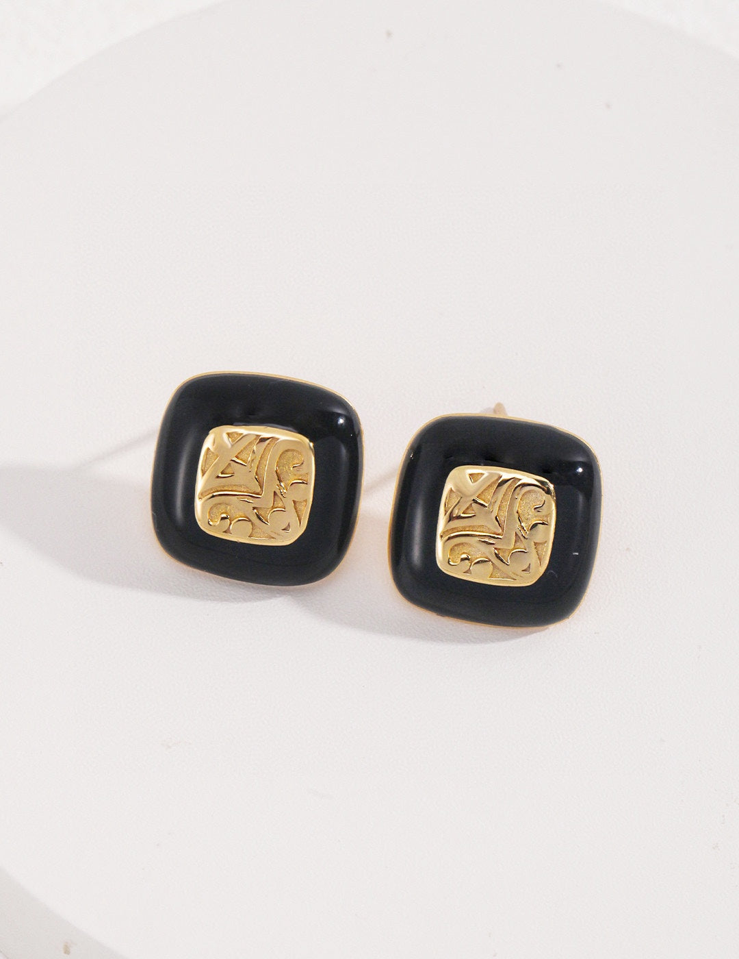 STERLING SILVER DROP GLAZE ENGRAVED STUD EARRINGS
