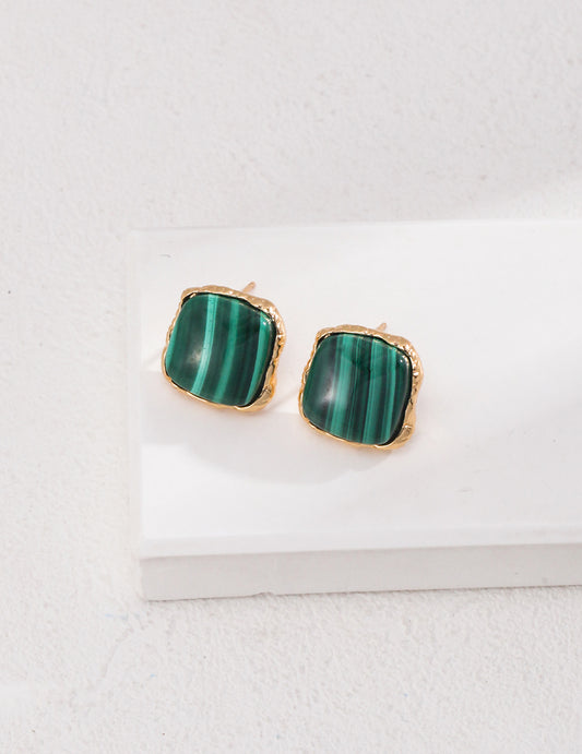 STERLING SILVER SQUARED MALACHITE STUD EARRINGS
