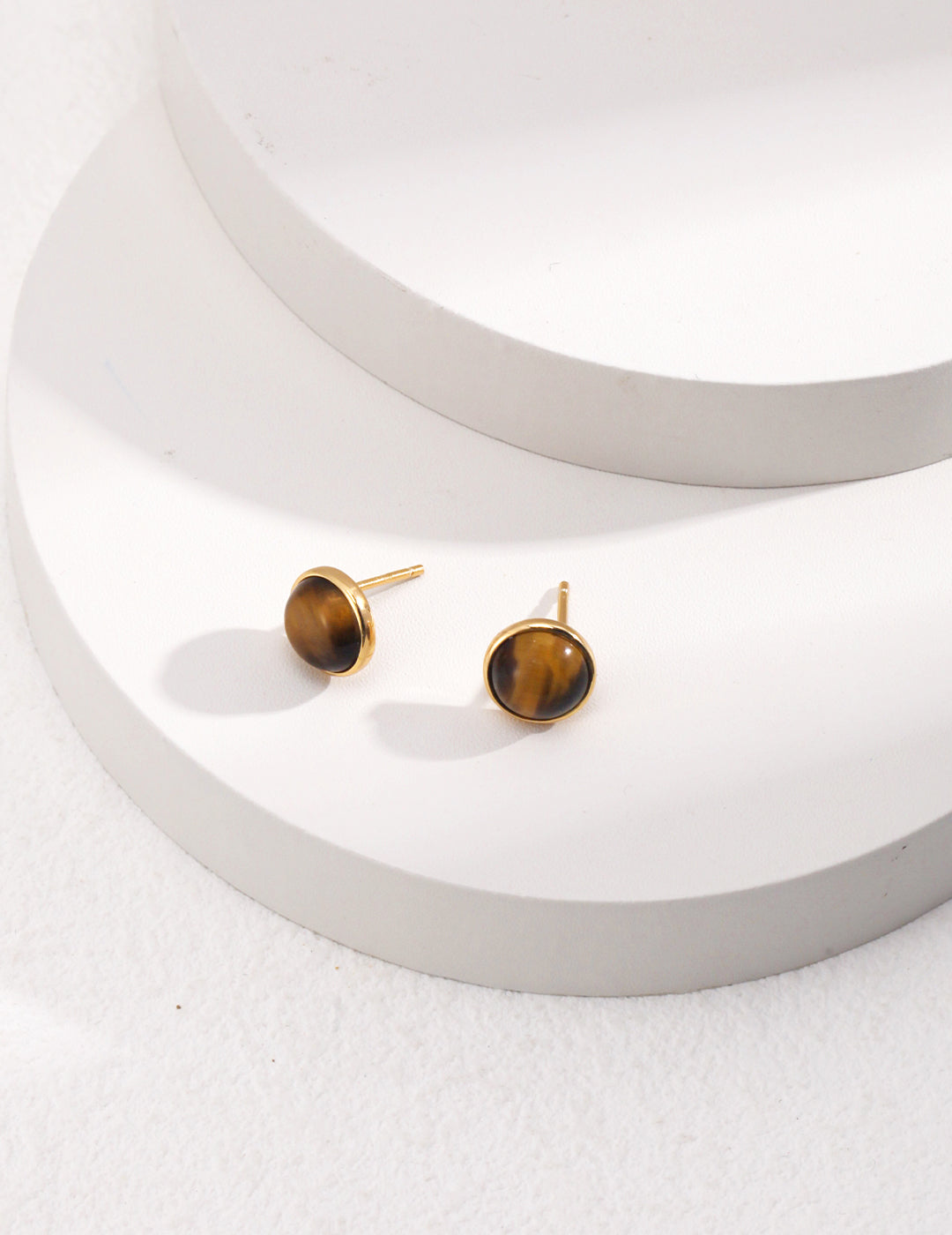 STERLING SILVER PLATE TIGER EYE STONE STUD EARRINGS