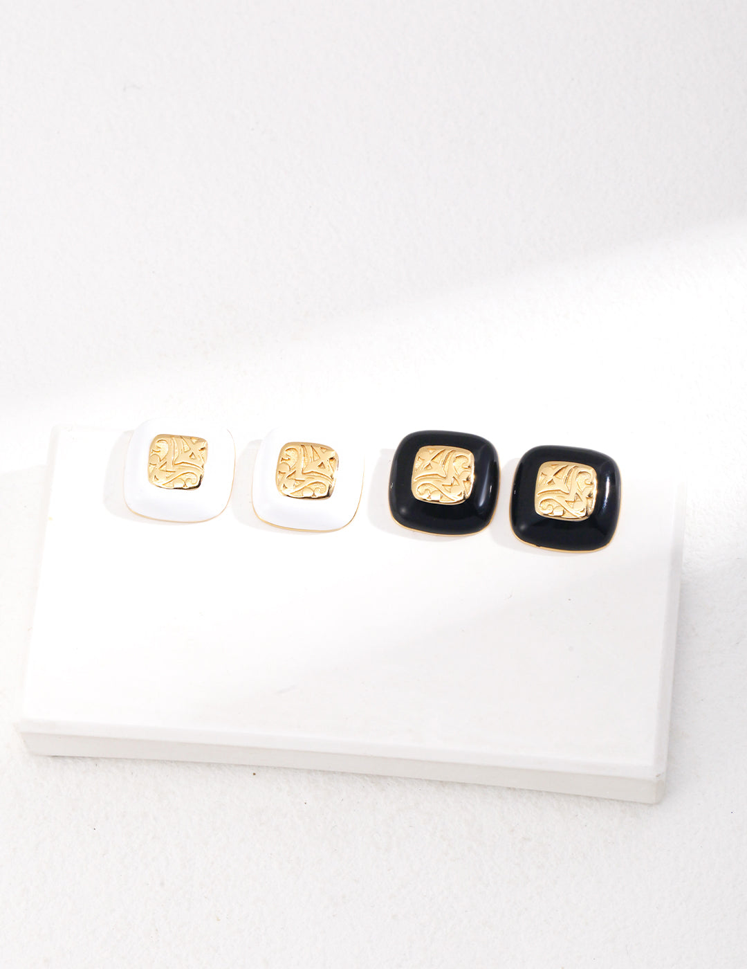 STERLING SILVER DROP GLAZE ENGRAVED STUD EARRINGS