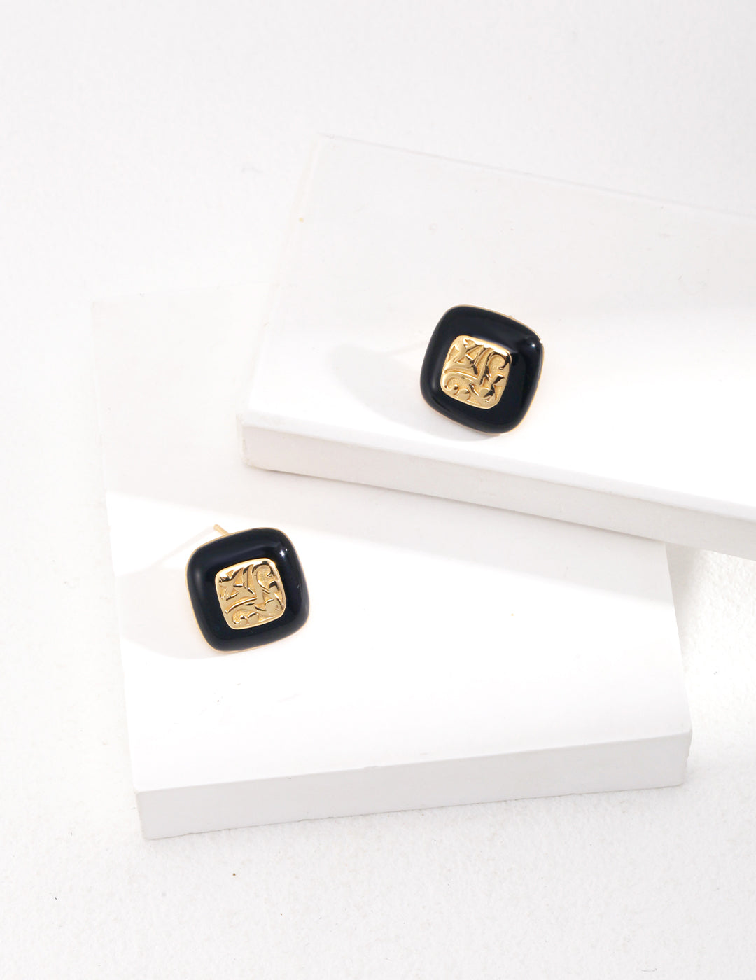 STERLING SILVER DROP GLAZE ENGRAVED STUD EARRINGS