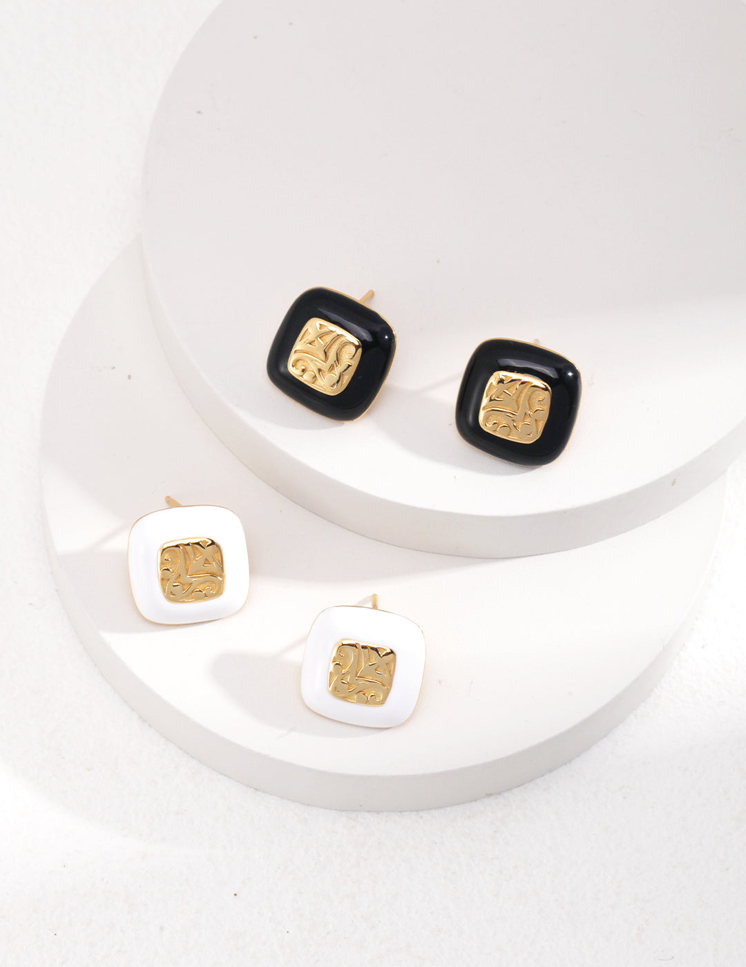 STERLING SILVER DROP GLAZE ENGRAVED STUD EARRINGS