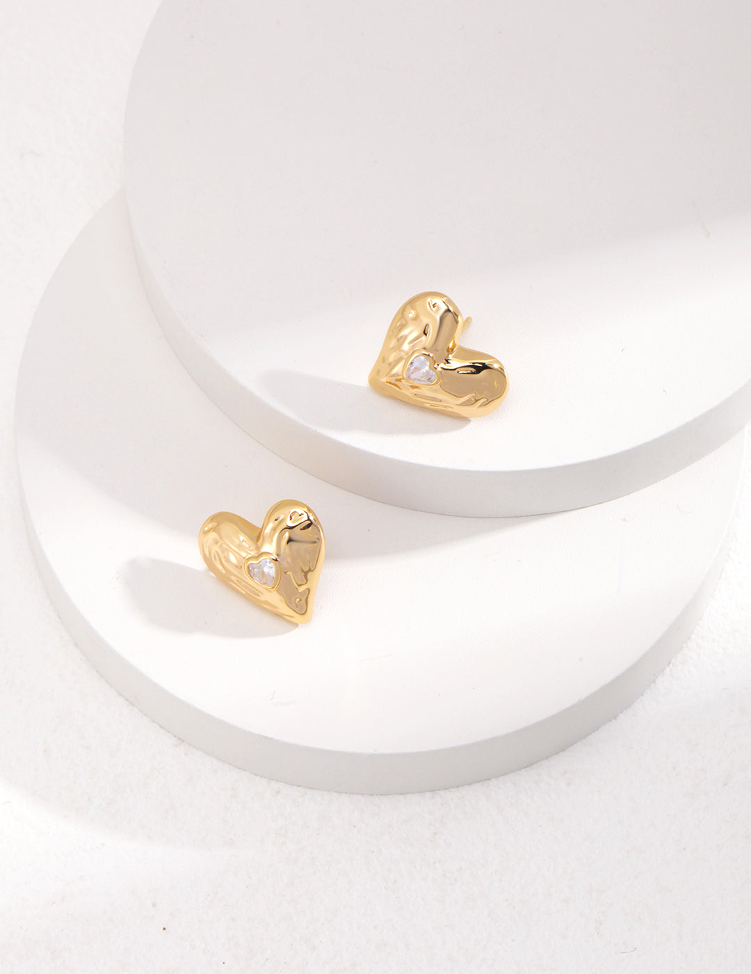 STERLING SILVER RHINESTONE HEART STUD EARRINGS