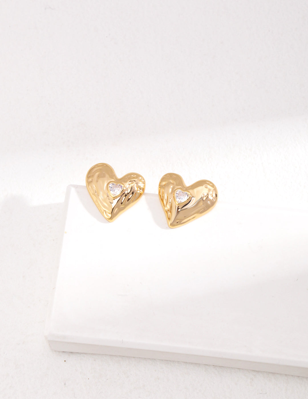 STERLING SILVER RHINESTONE HEART STUD EARRINGS