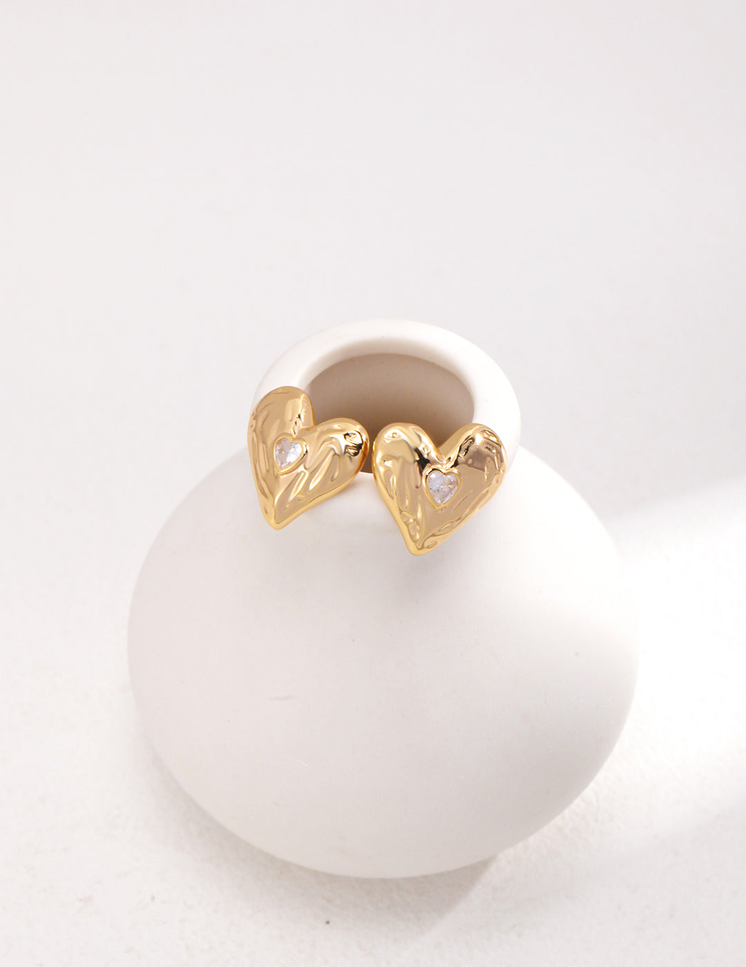 STERLING SILVER RHINESTONE HEART STUD EARRINGS