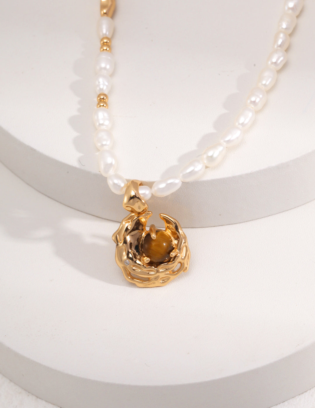 AB STYLE STERLING SILVER TIGER EYE STONE COIN PENDANT NECKLACE