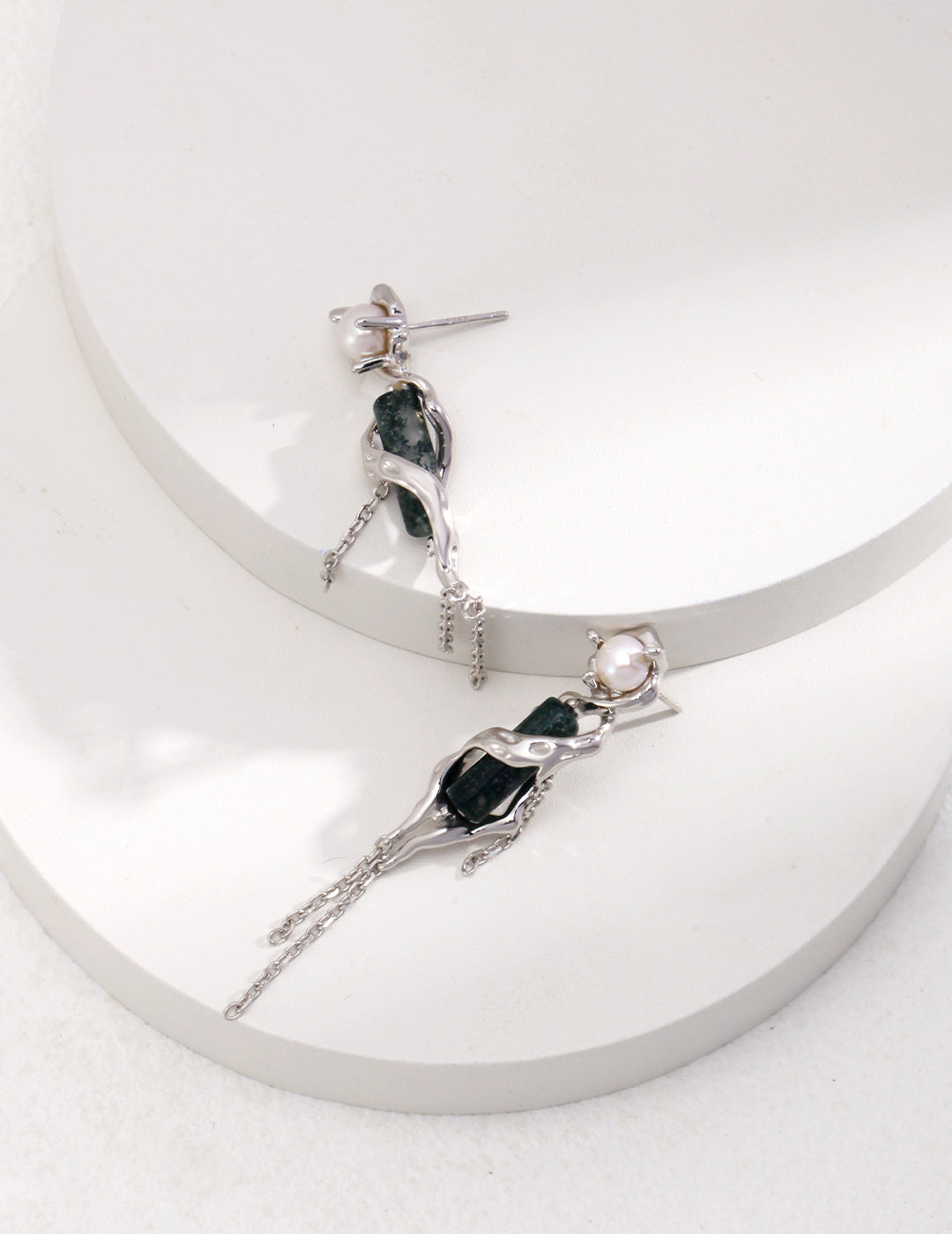 STERLING SILVER AGATE TASSEL EARRINGS
