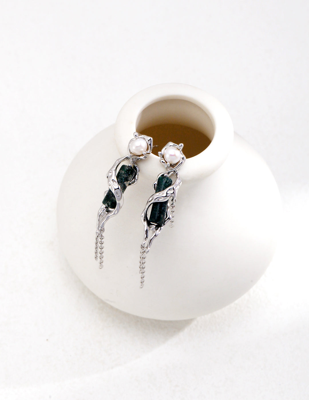STERLING SILVER AGATE TASSEL EARRINGS