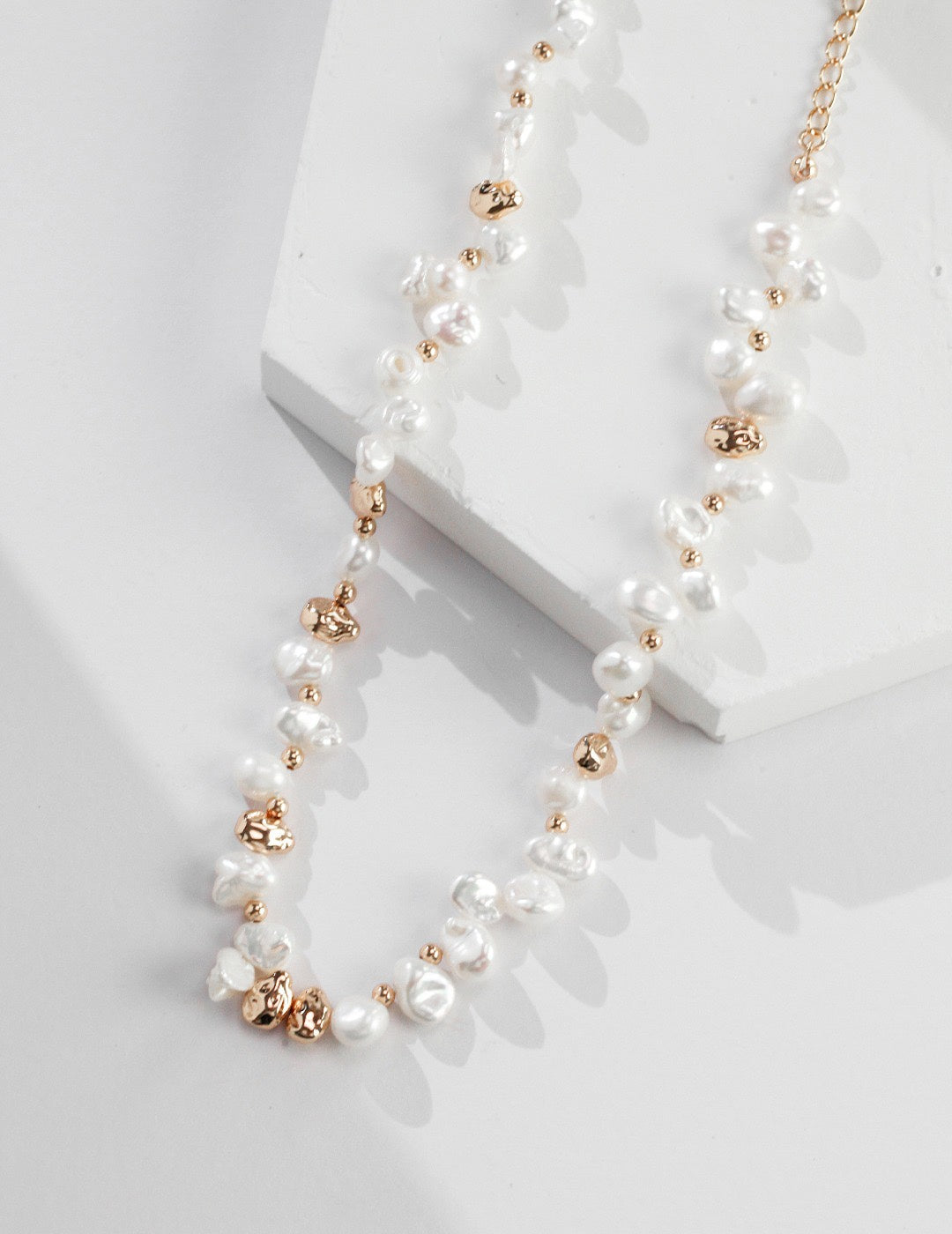STERLING SILVER GYPSOPHILA NATURAL BAROQUE PEARL NECKLACE