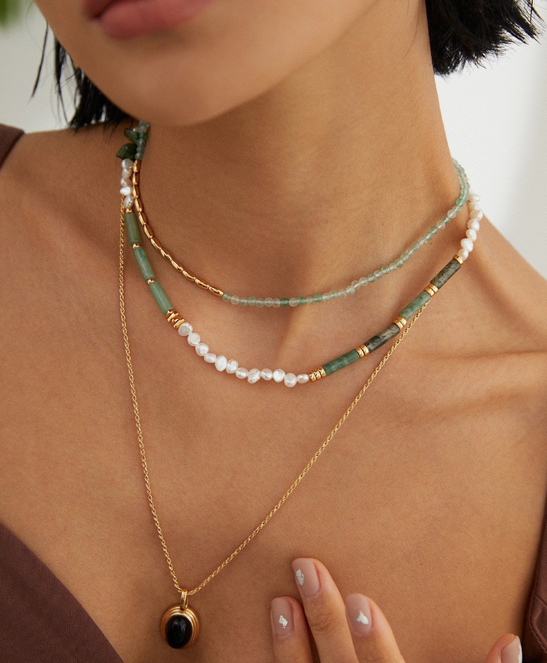 STERLING SILVER GEMSTONE PEARL NECKLACE