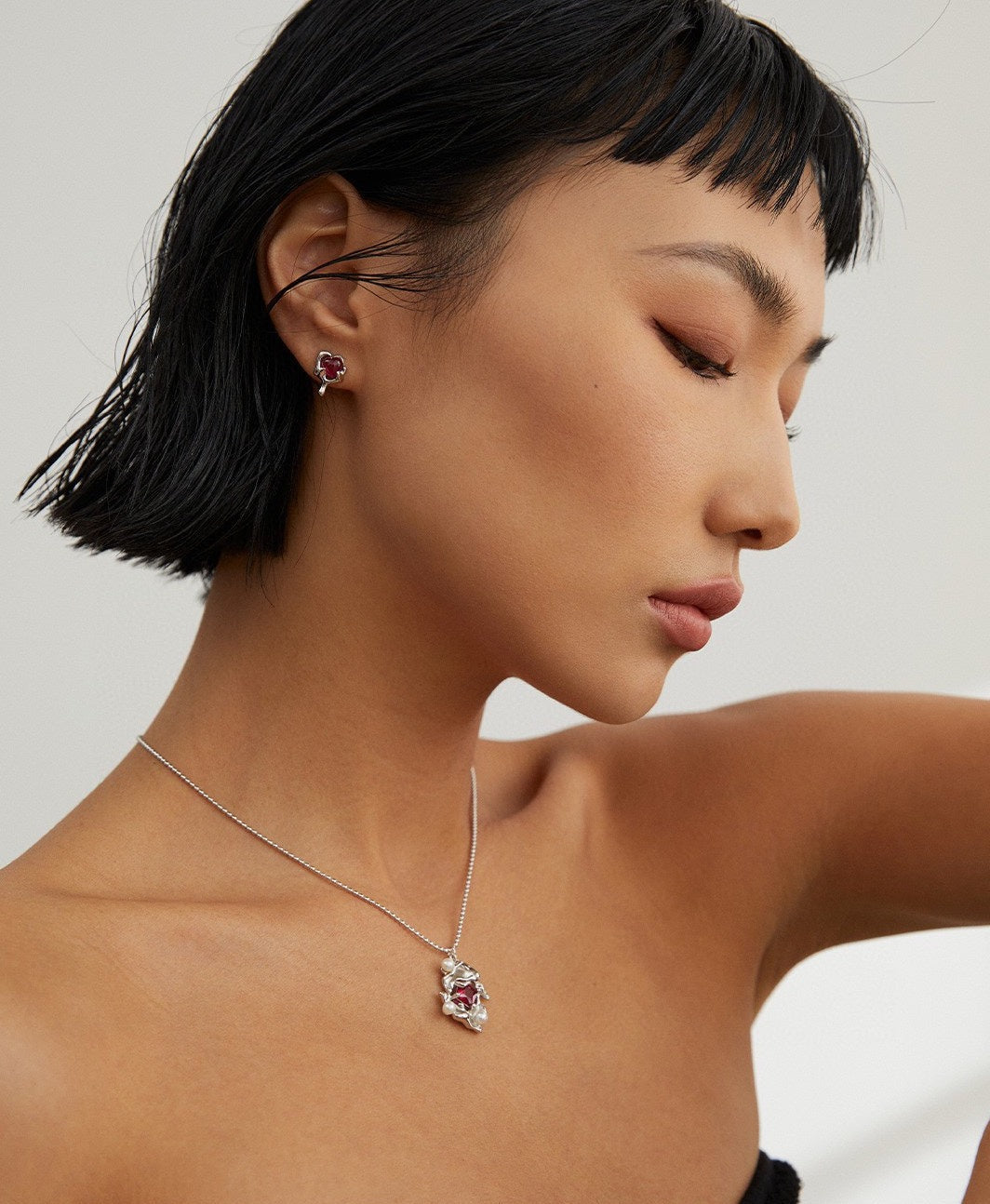 STERLING SILVER GEMSTONE HEART EARRINGS