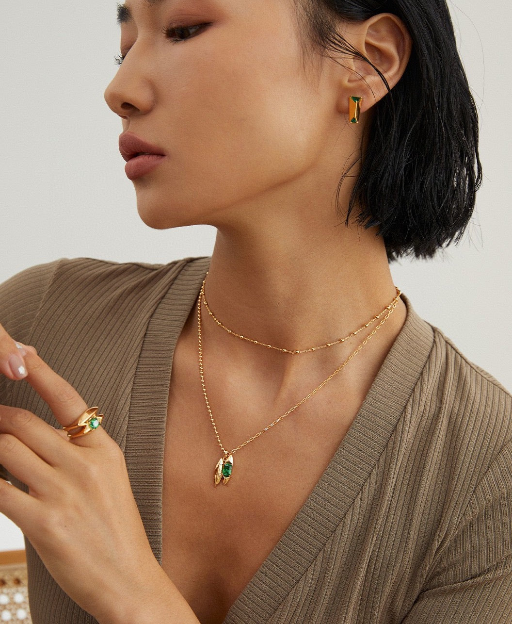 STERLING SILVER GEMSTONE LEAFY NECKLACE