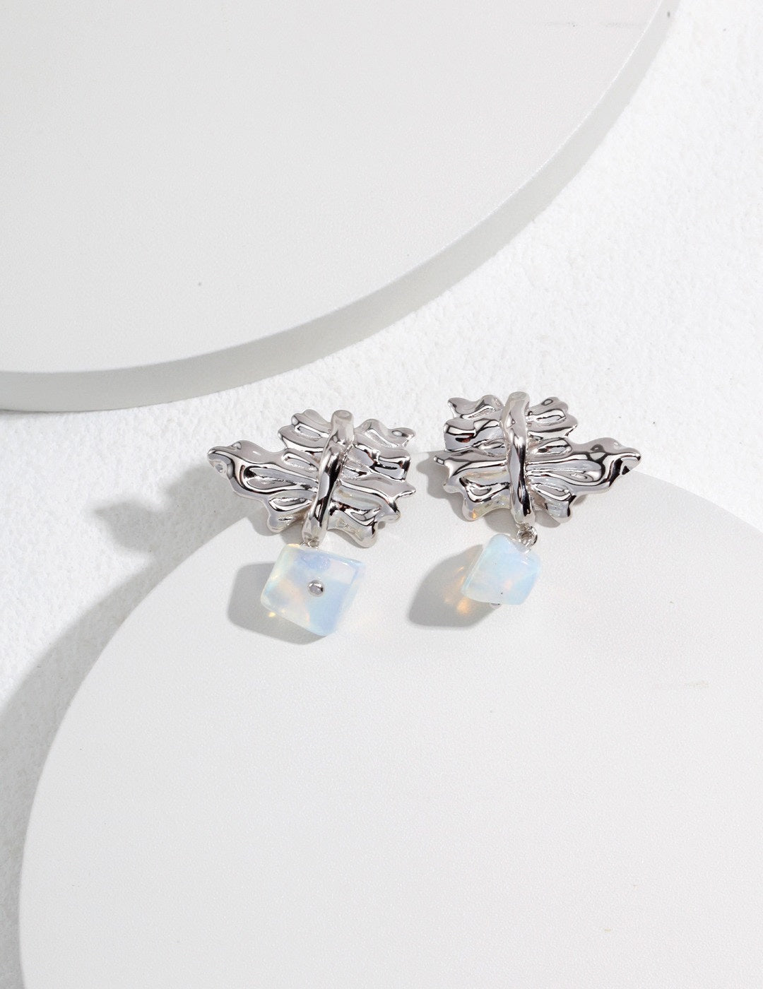 IRREGULAR PLEAT SERIES STERLING SILVER OPAL EARRINGS