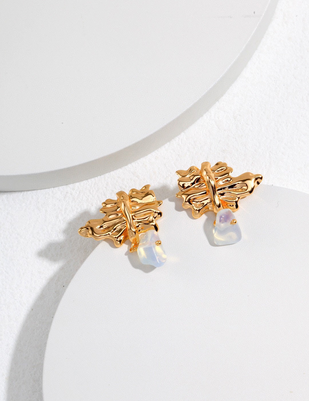 IRREGULAR PLEAT SERIES STERLING SILVER OPAL EARRINGS