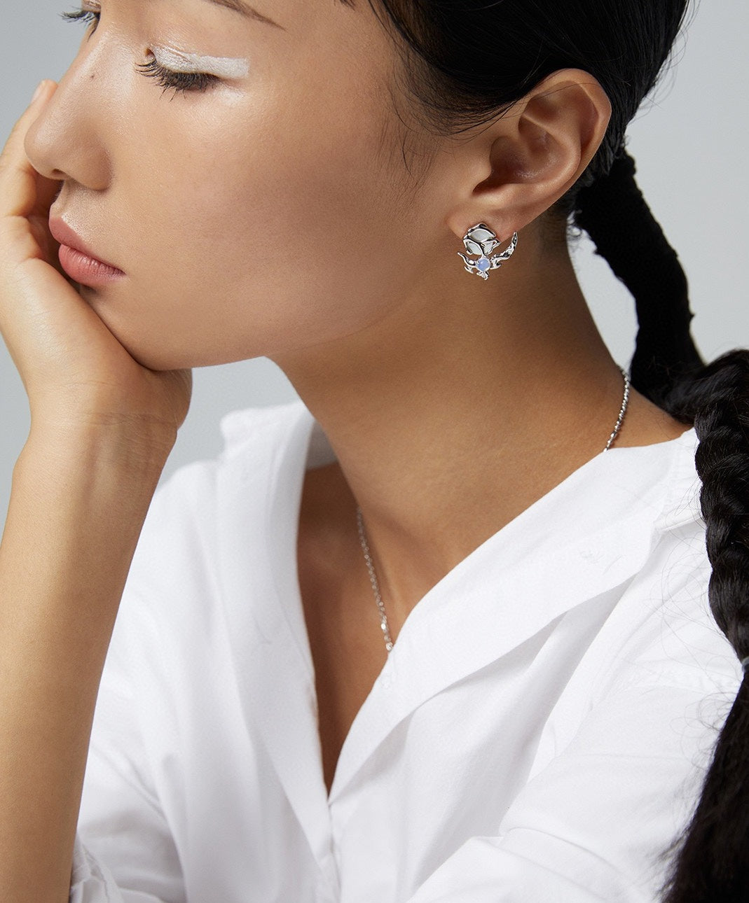 STERLING SILVER AB ASYMMETRIC EARRINGS