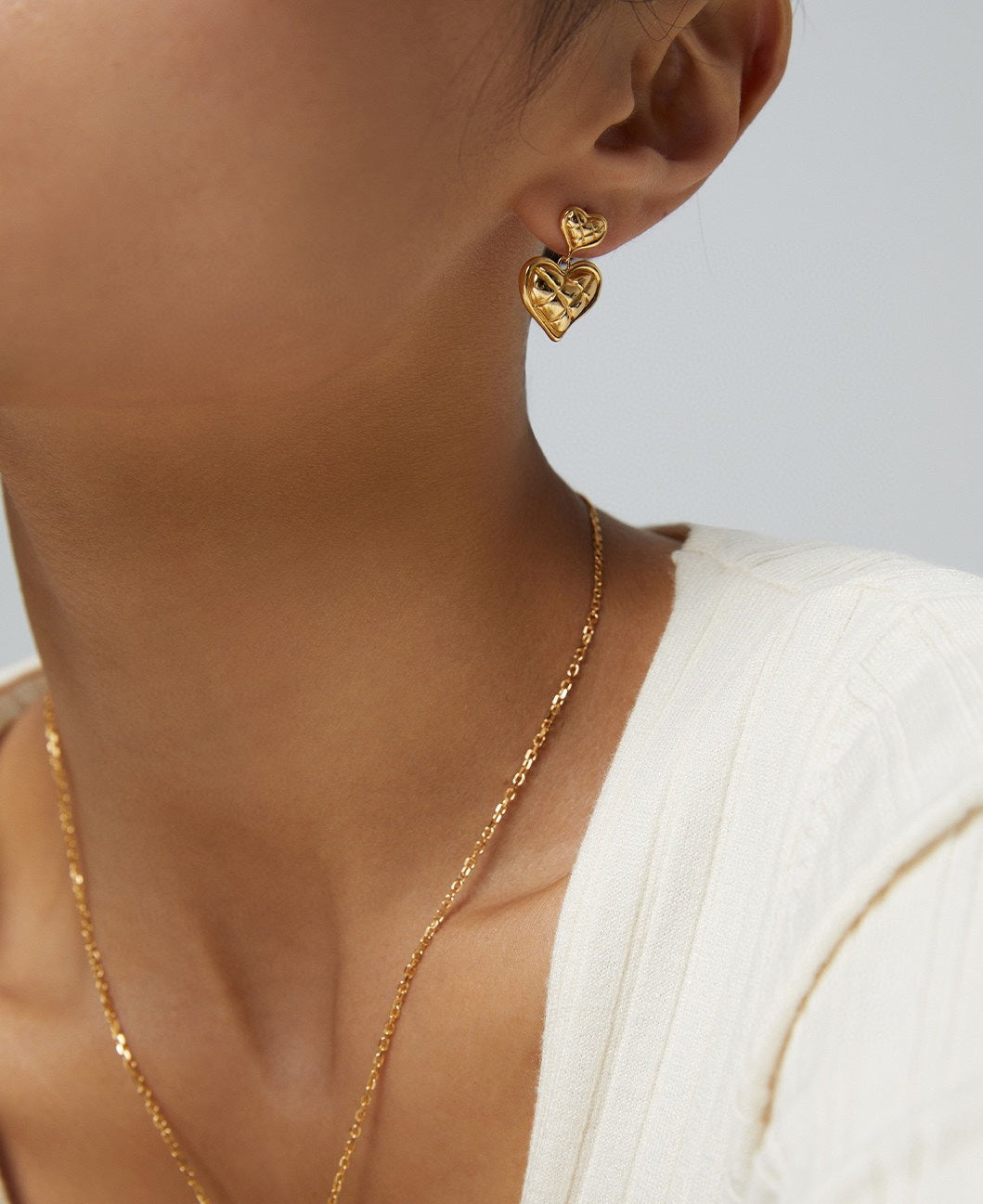 STERLING SILVER DOUBLE LOVE DROP EARRINGS