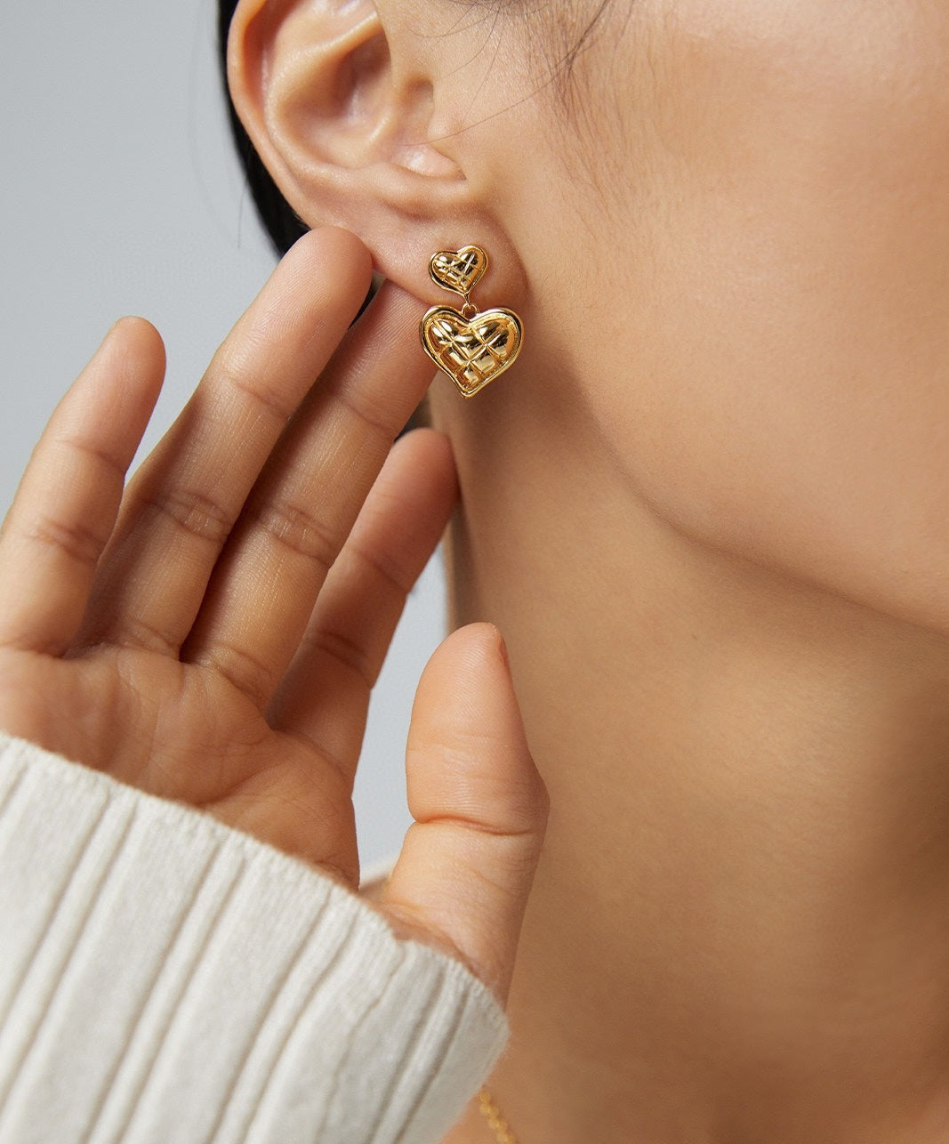 STERLING SILVER DOUBLE LOVE DROP EARRINGS