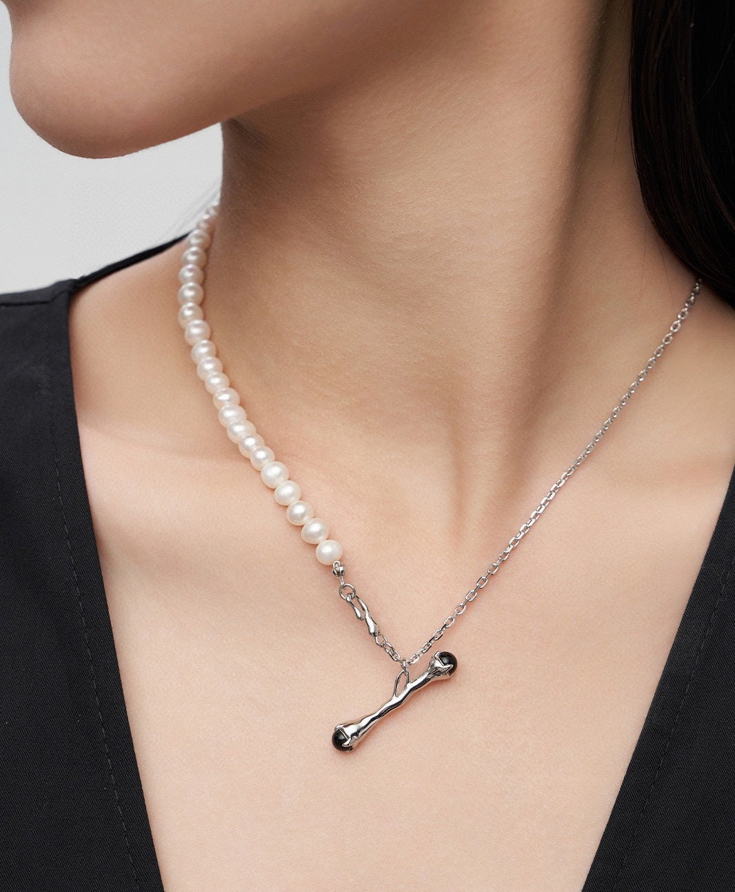 STERLING SILVER AB STYLE BRANCH DESIGN NATURAL PEARL NECKLACE