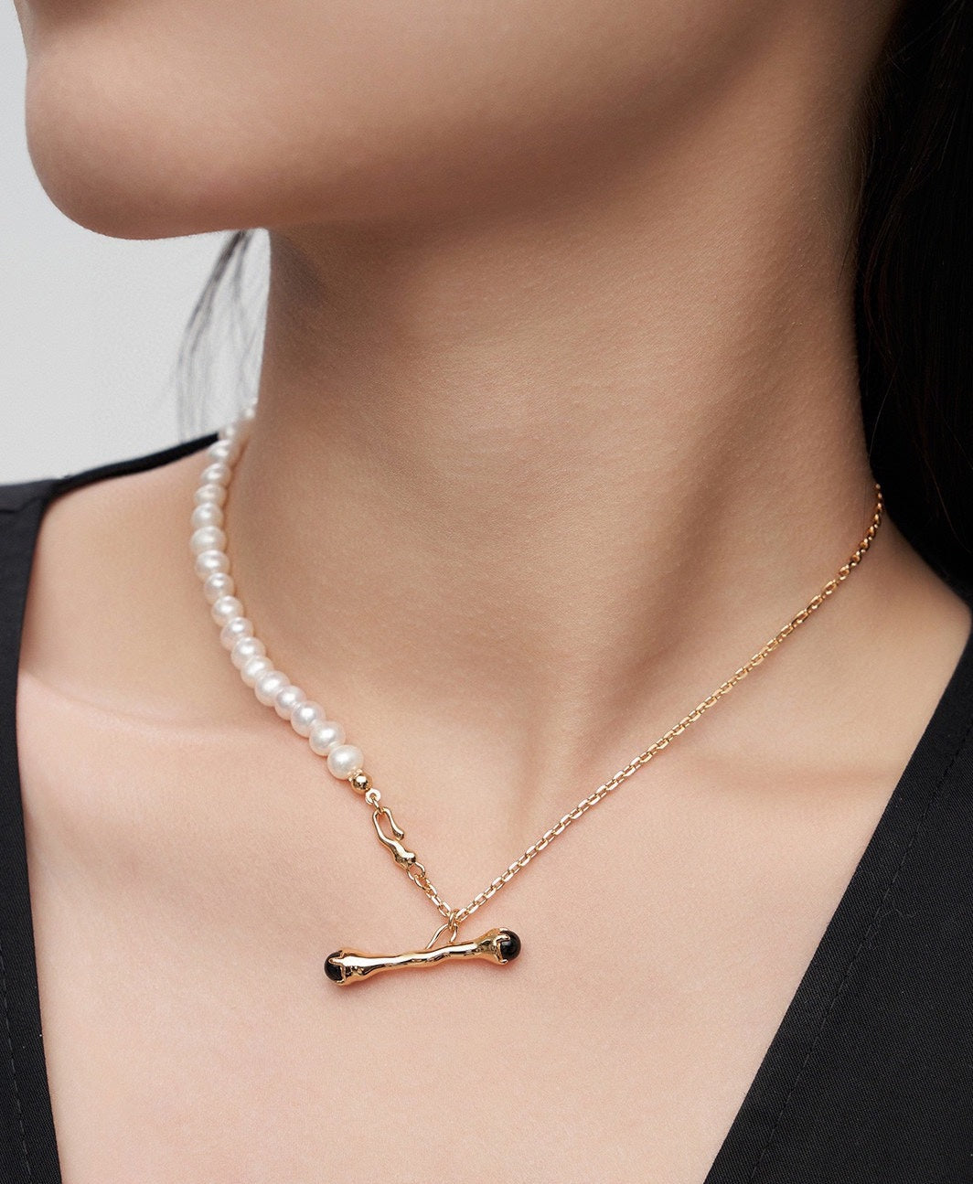STERLING SILVER AB STYLE BRANCH DESIGN NATURAL PEARL NECKLACE