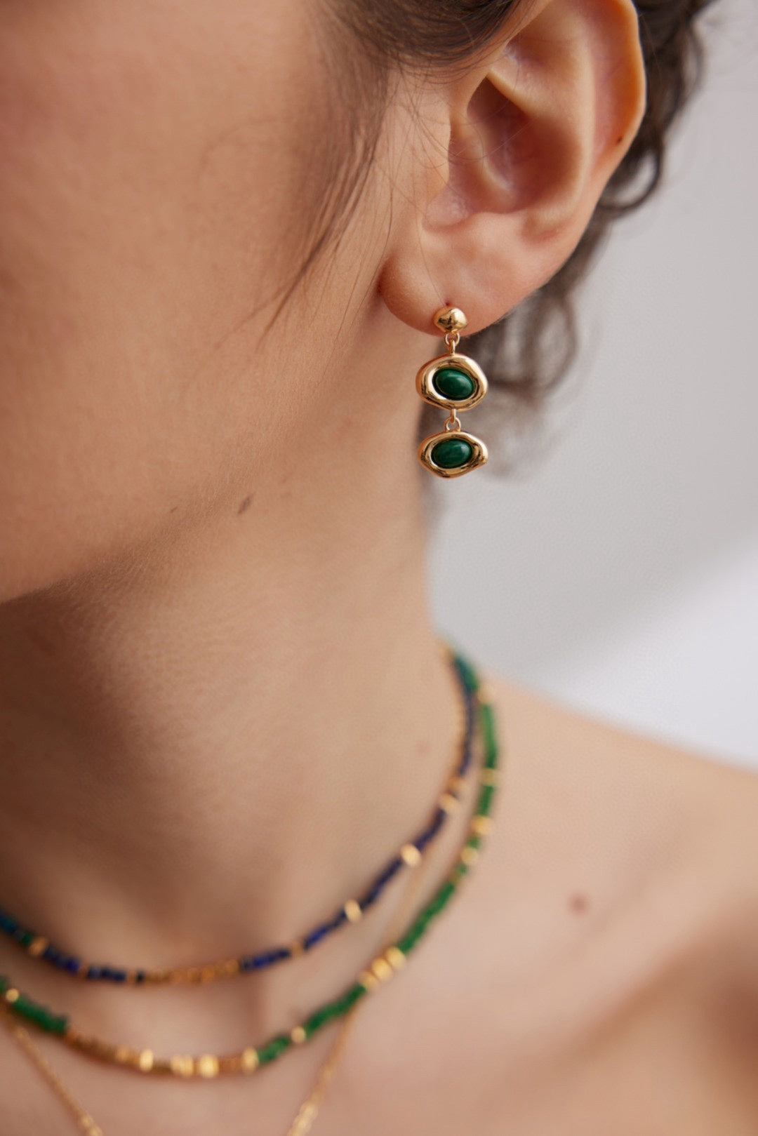 STERLING SILVER MALACHITE DROP EARRINGS