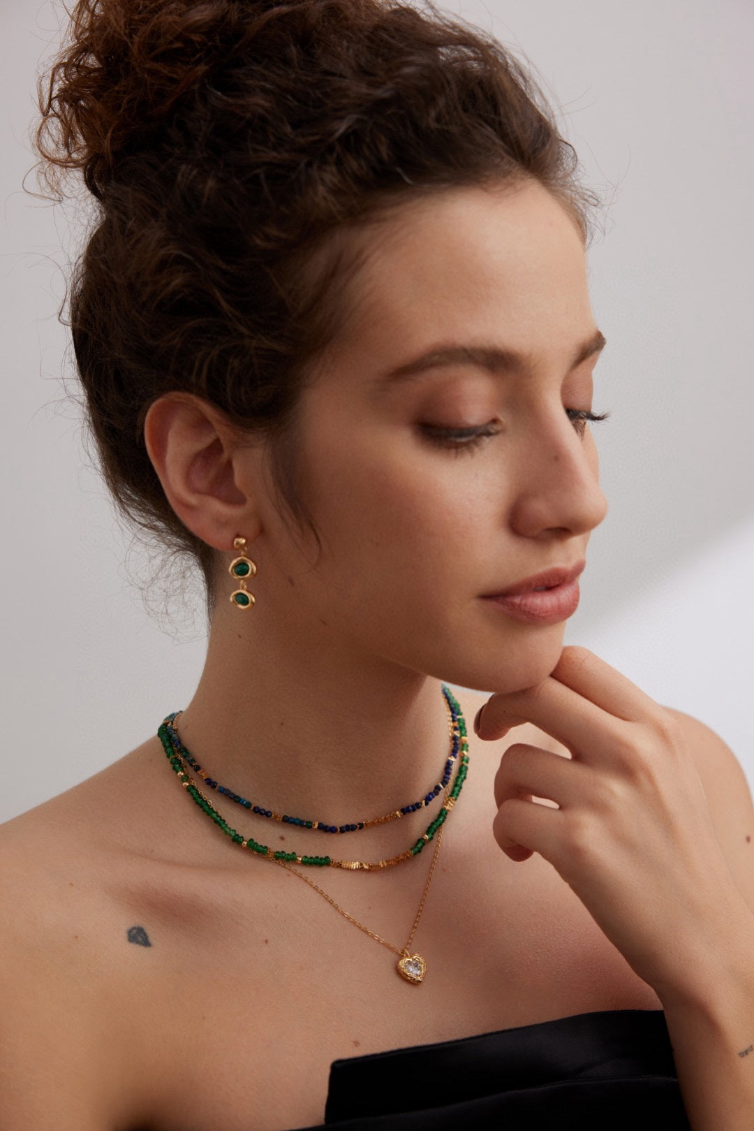 STERLING SILVER SILVER SYNTHETIC EMERALD NECKLACE