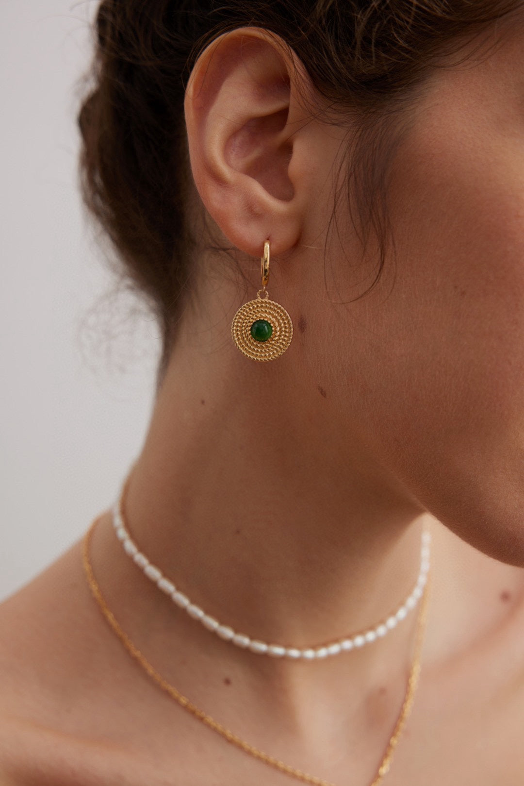 STERLING SILVER ANTIQUE GOLD CHALCEDONY INLAY EARRINGS