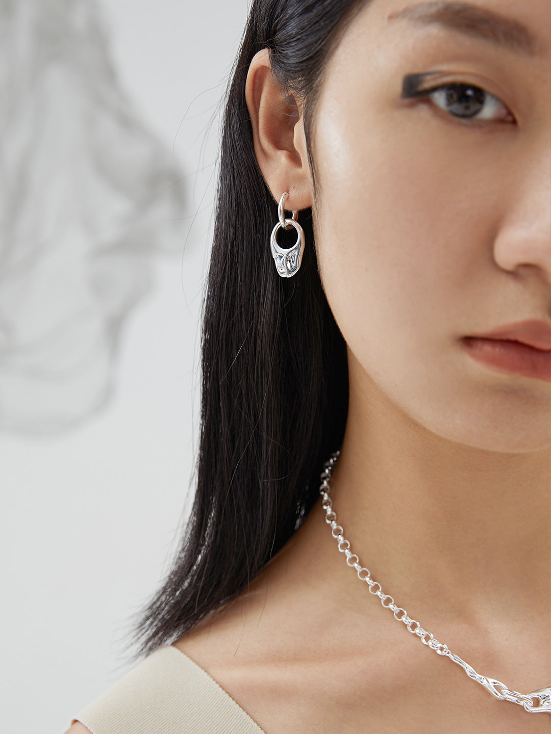 TWO-PIECE LAVA SERIES PLAIN SILVER EARRINGS - DETACHABLE EARRINGS