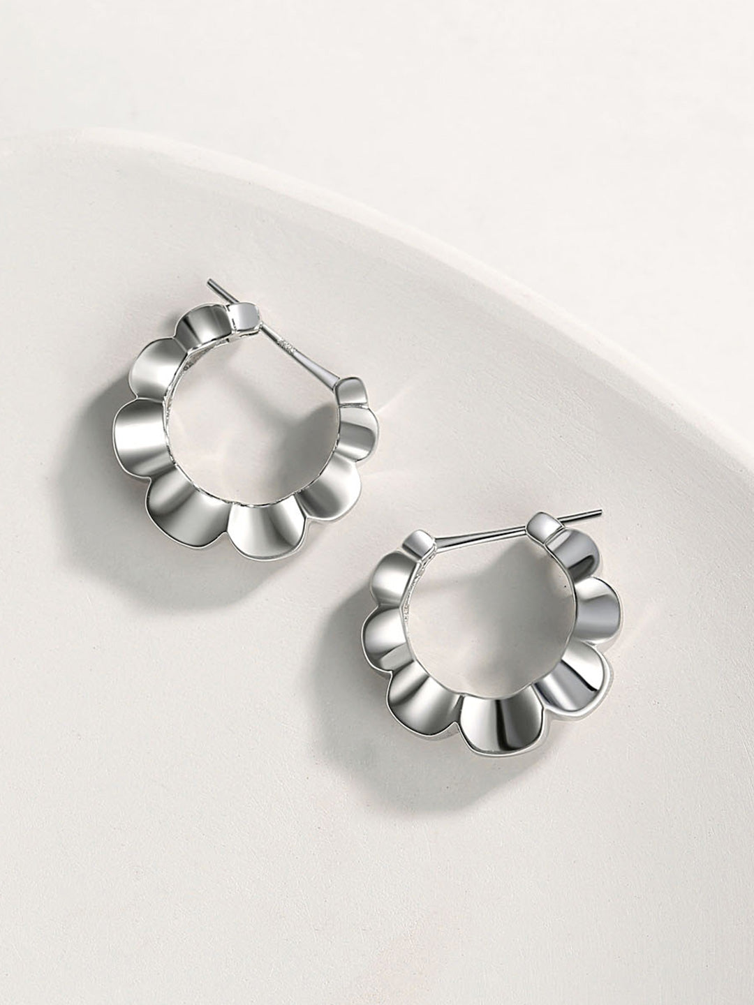 STERLING SILVER FLOWER HOOP EARRINGS