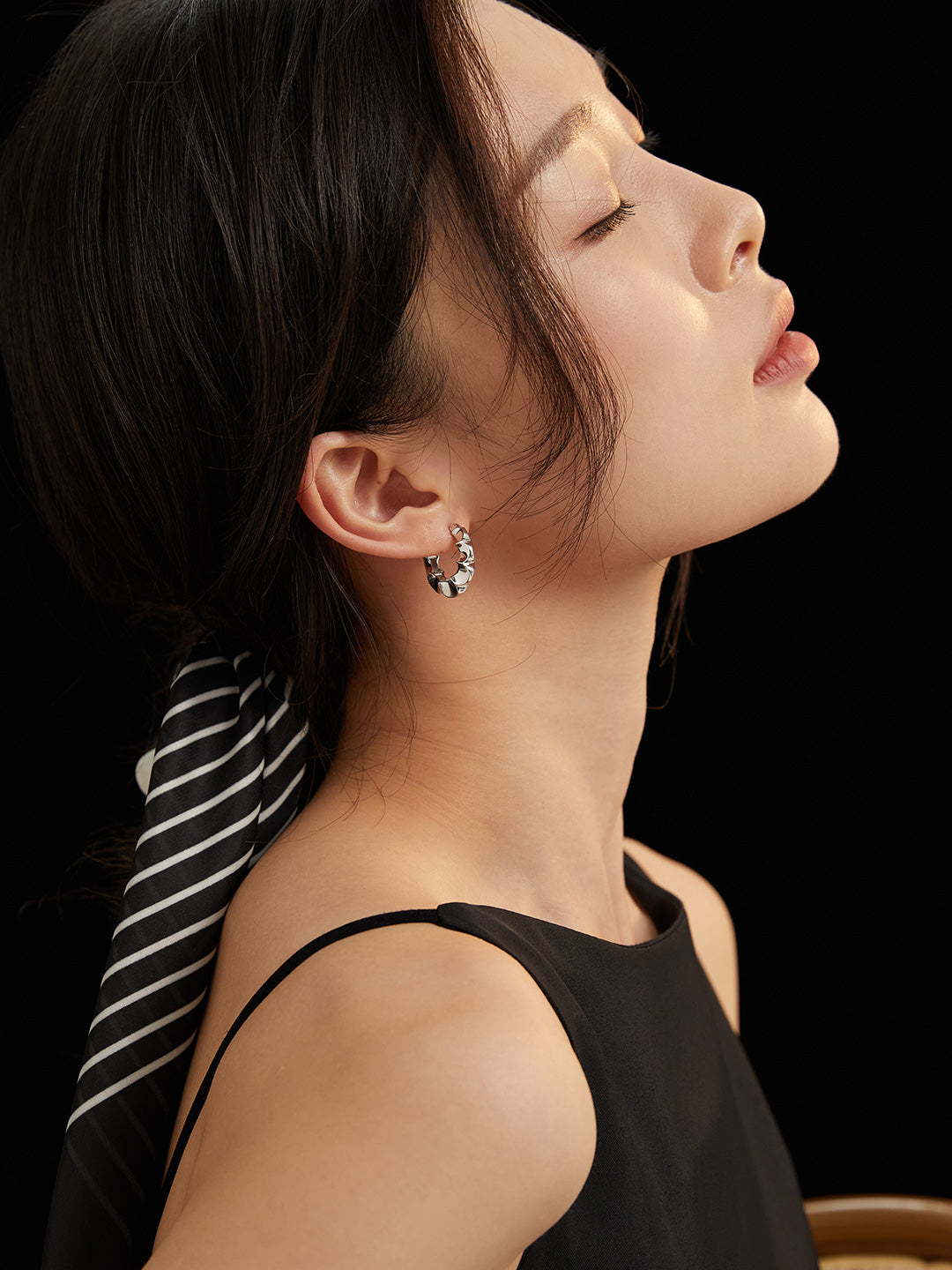 STERLING SILVER FLOWER HOOP EARRINGS
