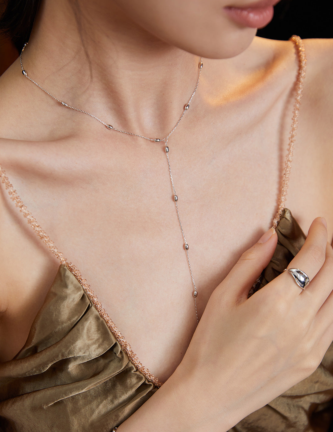 STERLING SILVER FLOWY ADJUSTABLE LONG NECKLACE