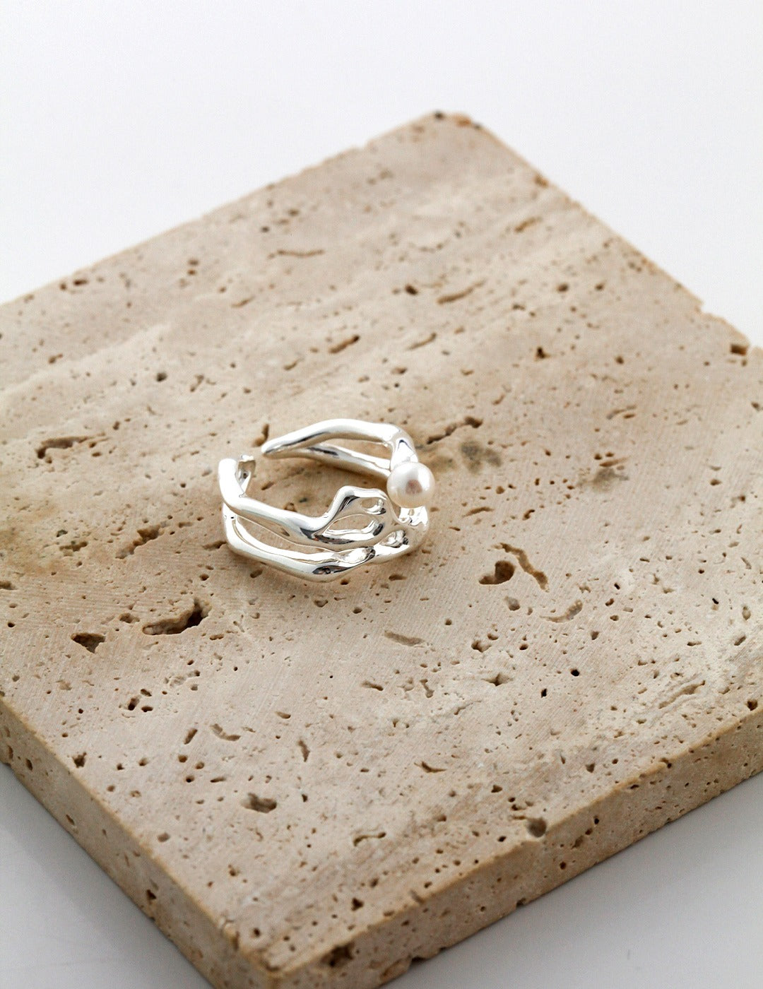 STERLING SILVER PEARL OPEN RING