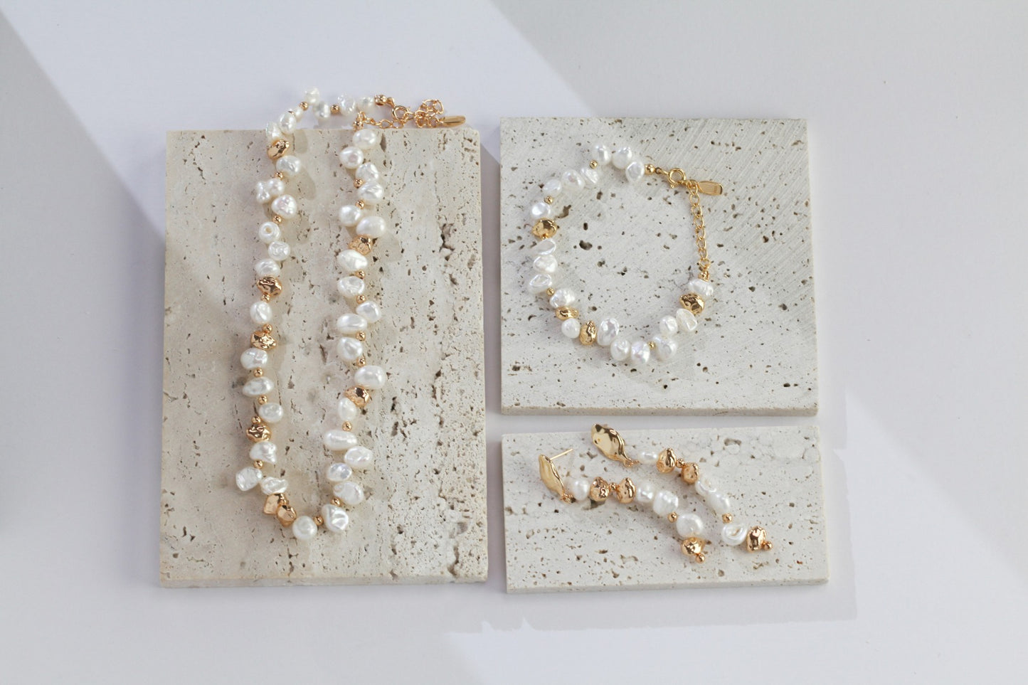 STERLING SILVER GYPSOPHILA NATURAL BAROQUE PEARL NECKLACE