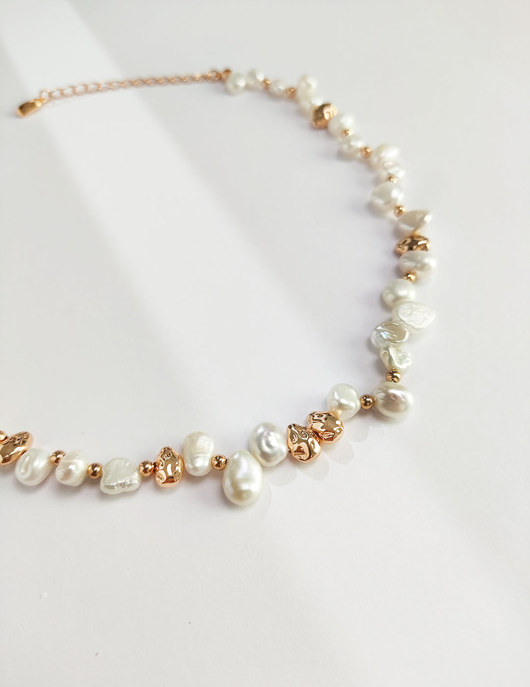 STERLING SILVER GYPSOPHILA NATURAL BAROQUE PEARL NECKLACE