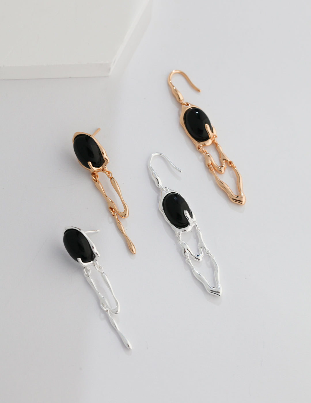 STERLING SILVER GEM STONE AB ASYMMETRIC EARRINGS