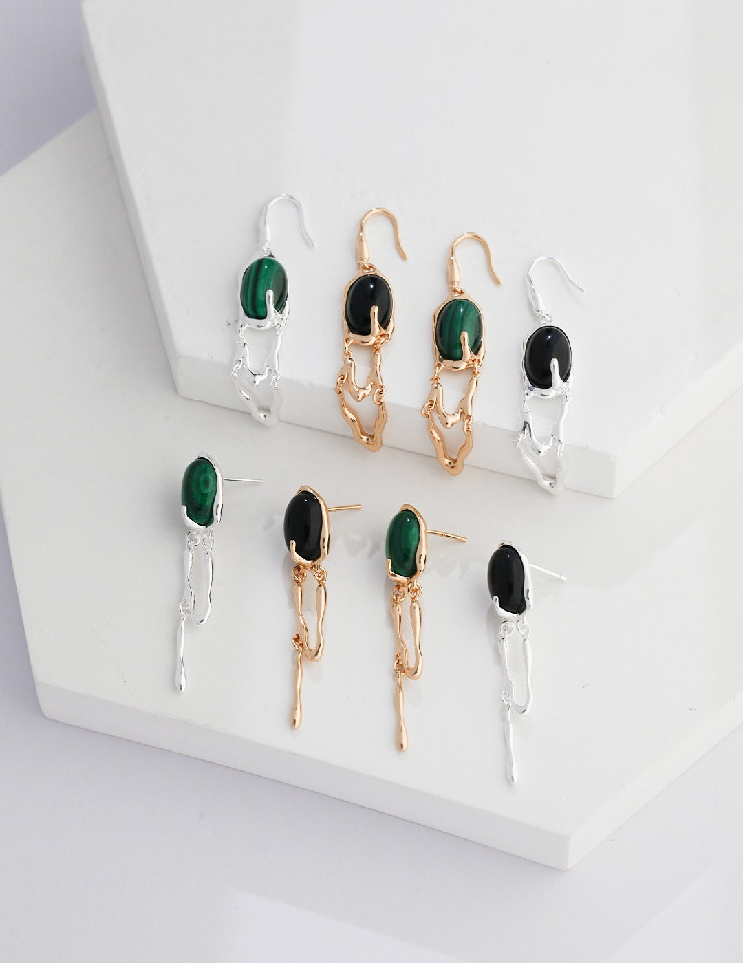 STERLING SILVER GEM STONE AB ASYMMETRIC EARRINGS
