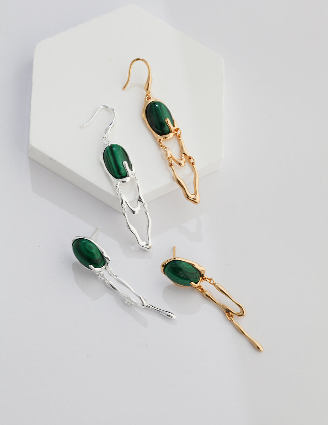 STERLING SILVER GEM STONE AB ASYMMETRIC EARRINGS