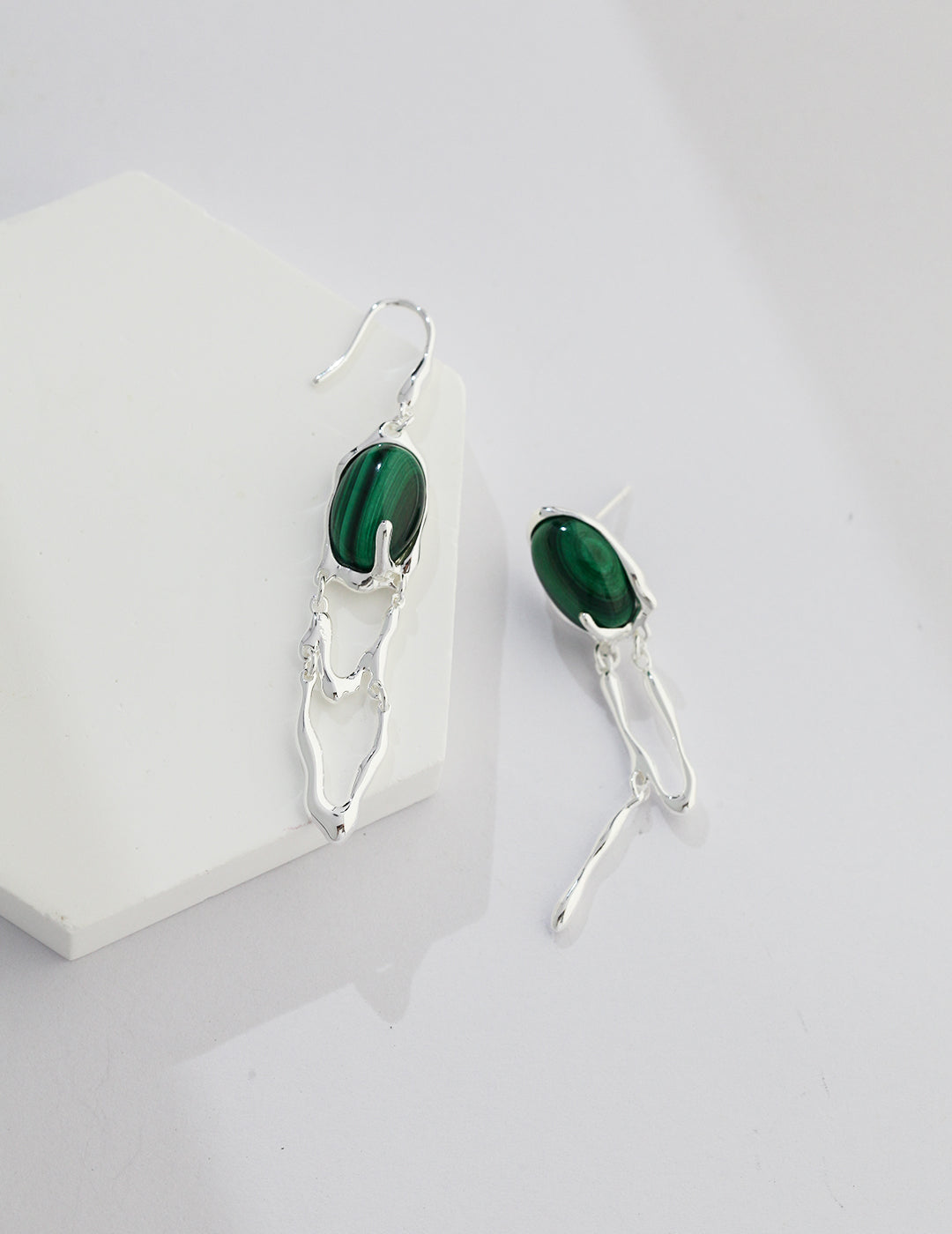 STERLING SILVER GEM STONE AB ASYMMETRIC EARRINGS