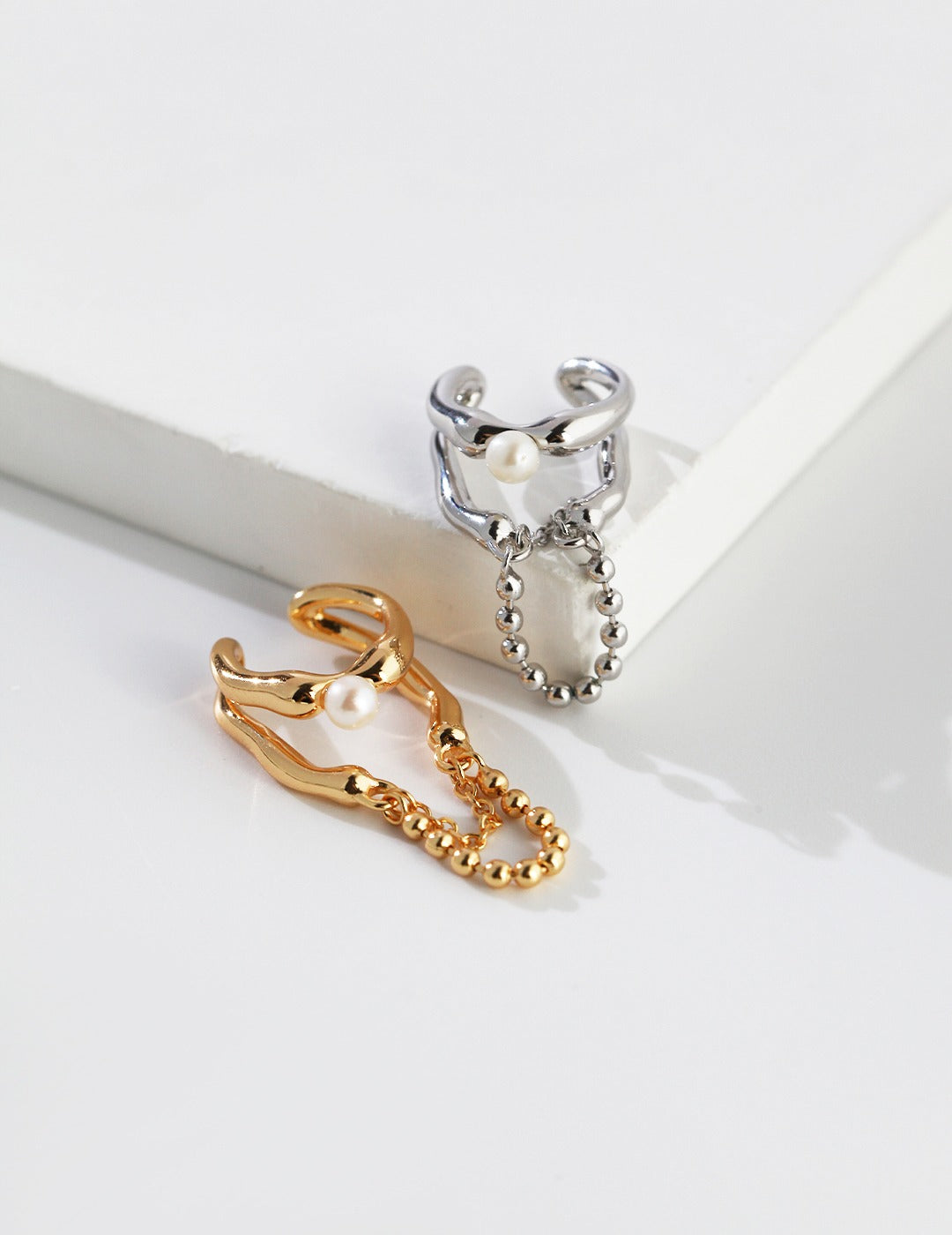 STERLING SILVER PEARL CHAIN EAR CLIP - SINGLE