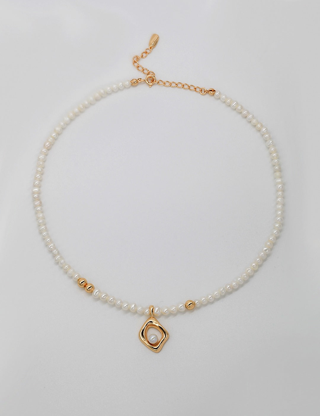 STERLING SILVER PEARL GEOMETRIC PENDANT NECKLACE