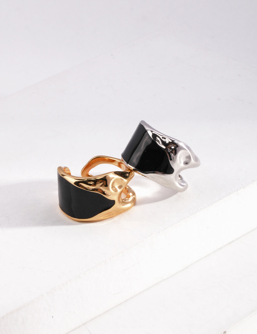 STERLING SILVER DRIP GLAZE TWO TONE STATEMENT RING