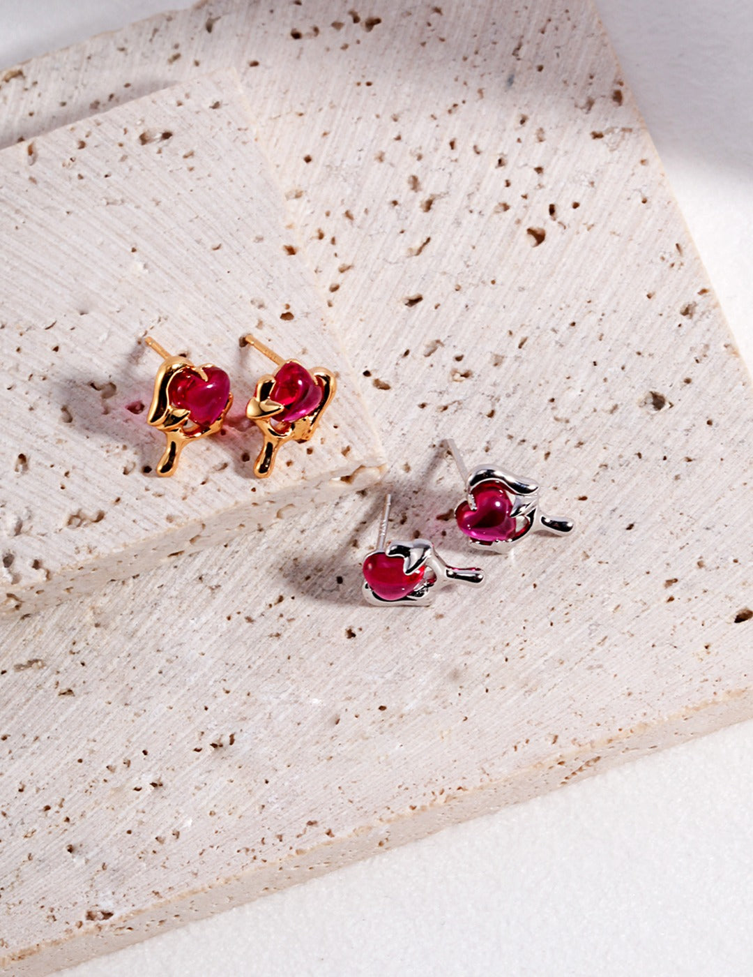 STERLING SILVER GEMSTONE HEART EARRINGS