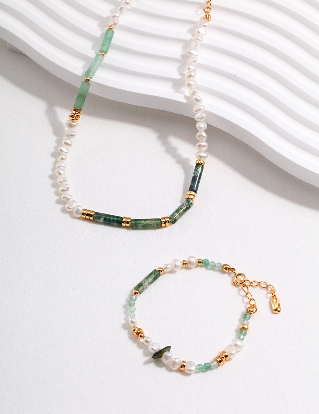 STERLING SILVER GEMSTONE PEARL NECKLACE