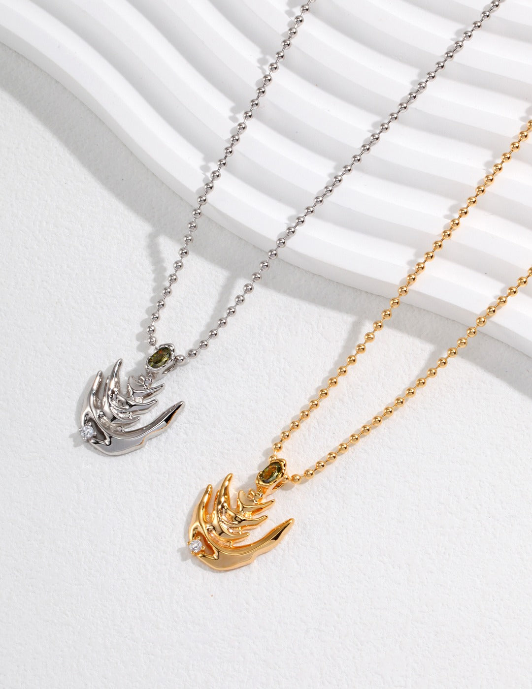 STERLING SILVER FISHBONE GEMSTONE NECKLACE