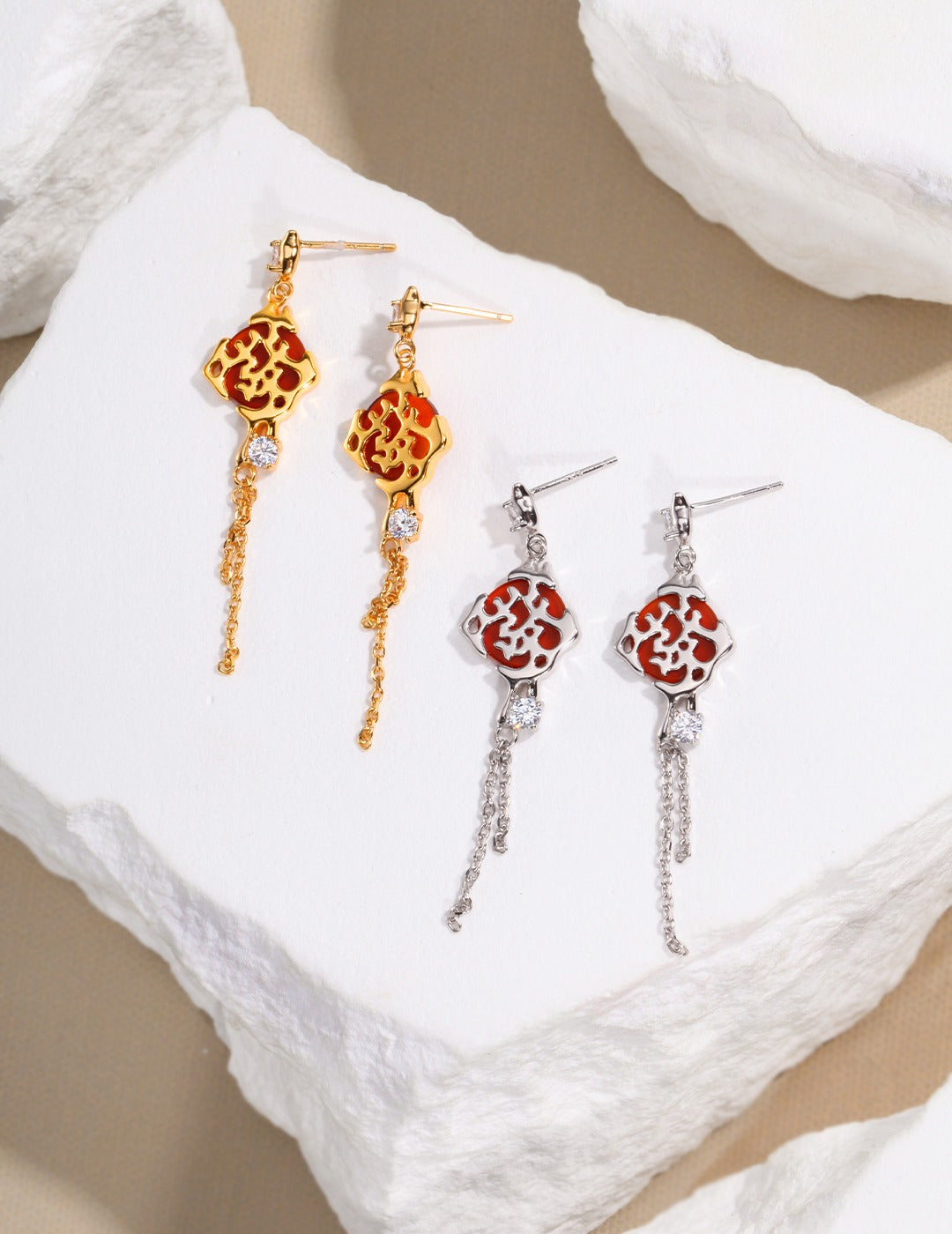 STERLING SILVER FORTUNE AB ASYMMETRIC EARRINGS