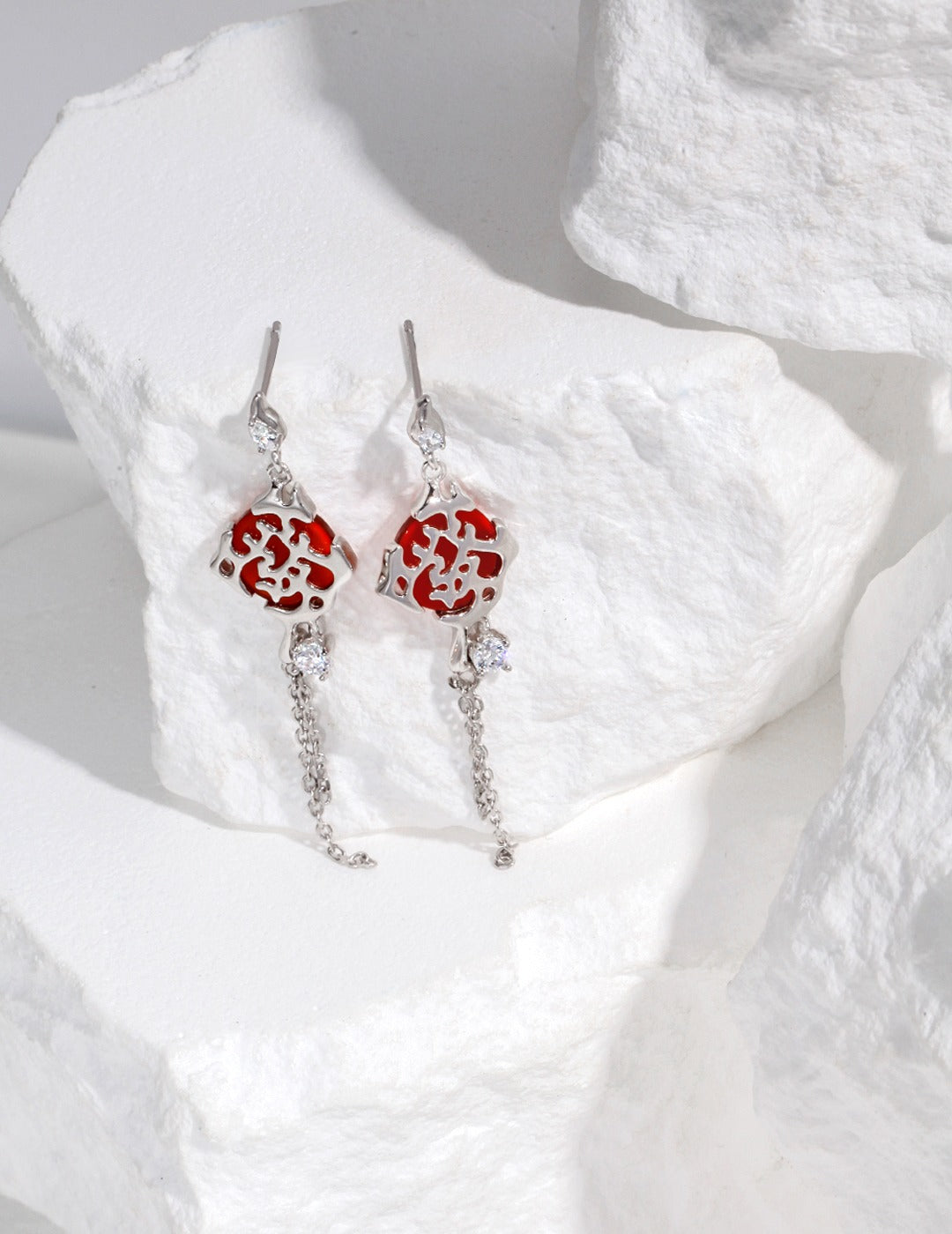 STERLING SILVER FORTUNE AB ASYMMETRIC EARRINGS