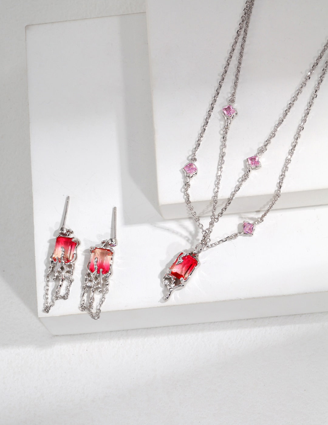 NATURAL FLUID LAVA SERIES STERLING SILVER SYNTHETIC WATERMELON TOURMALINE EARRINGS