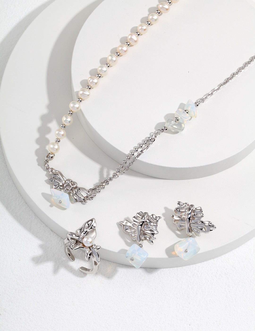 STERLING SILVER PEARL OPAL AB STYLE CHAIN NECKLACE