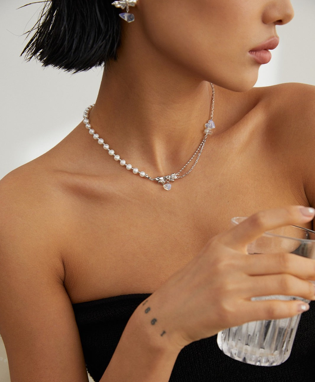 STERLING SILVER PEARL OPAL AB STYLE CHAIN NECKLACE