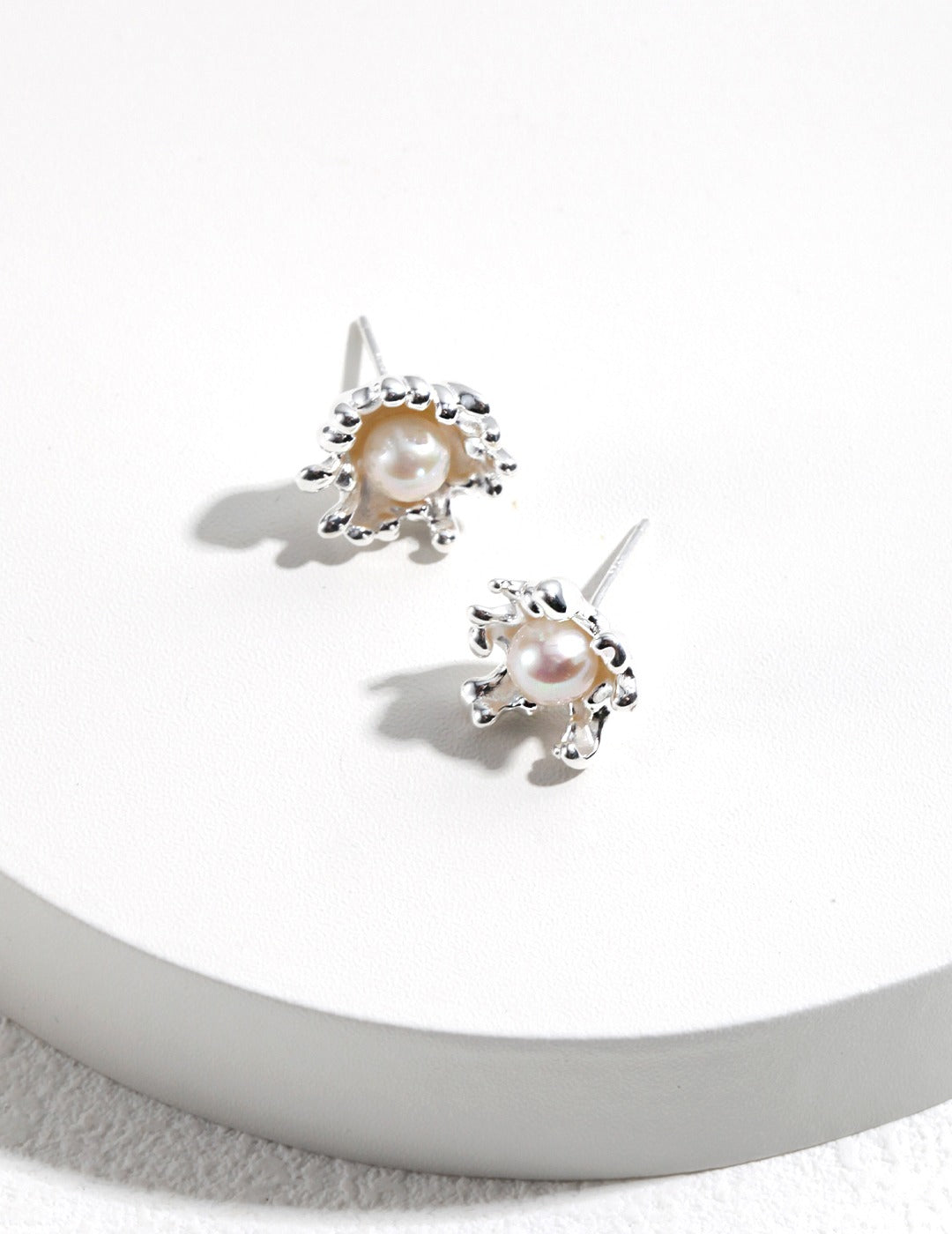 WAVE ELEMENT SERIES STERLING SILVER PEARL EARRINGS