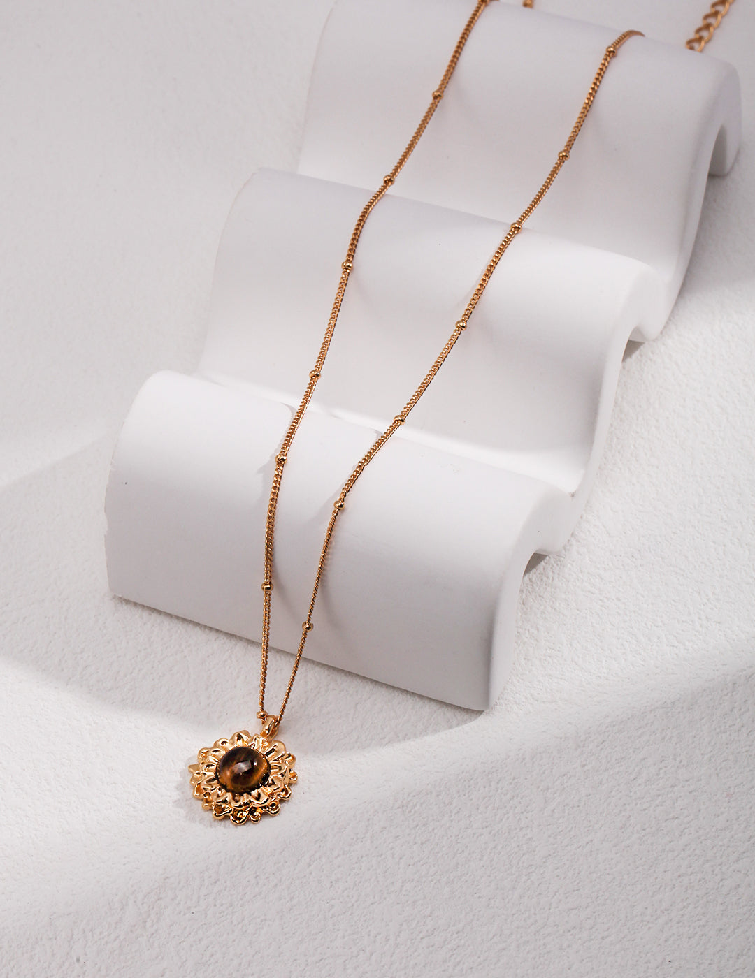 STERLING SILVER TIGER EYE PENDANT NECKLACE